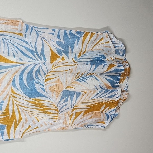 Cynthia Rowley Linen Palm Leaf short sleeve shirt loose crewneck blouse medium - Picture 3 of 7